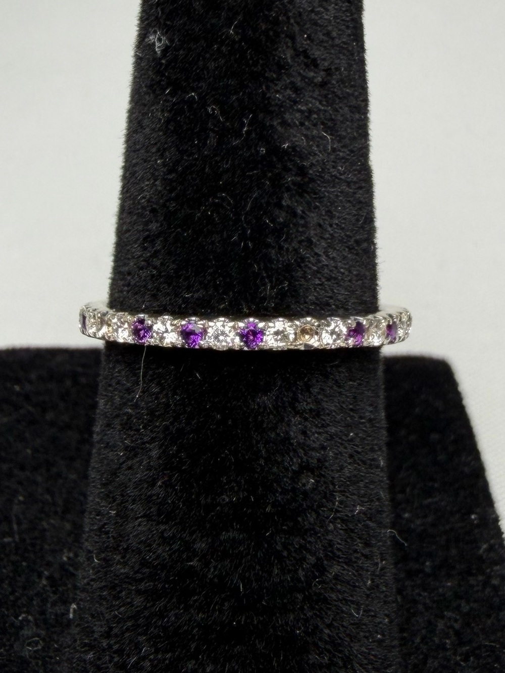 Leo Schachter 14k White Gold Diamond & Amethyst Band Sz 4.75 3 Stones Missing